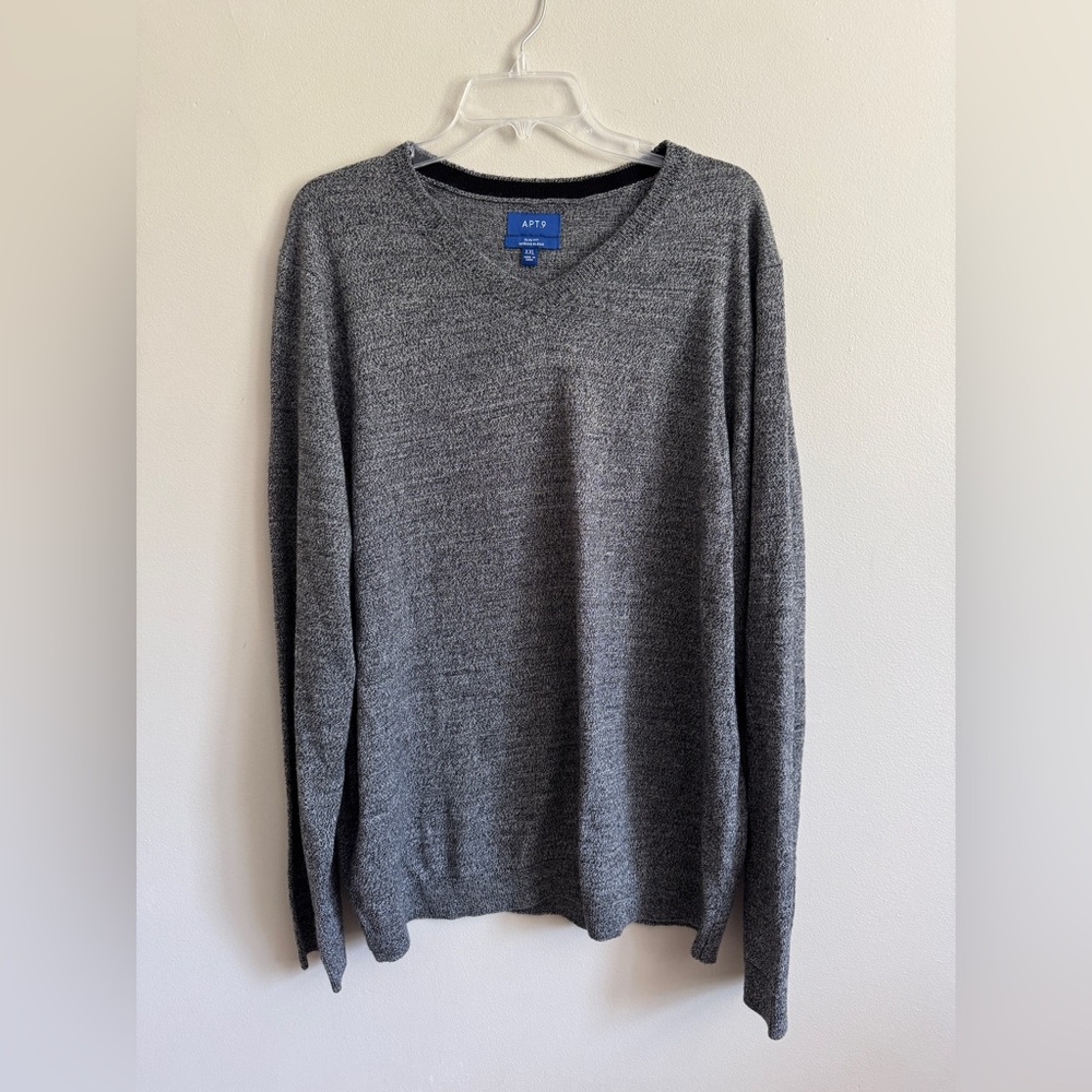 Apt 9 Slim Fit Soft Knit Pullover Men's XXL Gray Merino Blend V-Neck Sweater